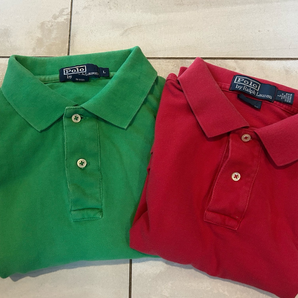 2 Pack Y2K Polo Ralph Lauren Men’s Short Sleeve Polo Shirt Sz Large: Red, Green